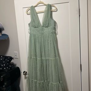 Sage pearl tulle maxi dress